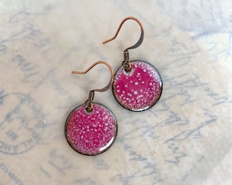 Raspberry Fizz Artisan Enamel Earrings at Contents Jewelry