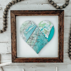 Customizable 3 map large heart wall hanging - personalized to your city/town/beach/lake, etc.