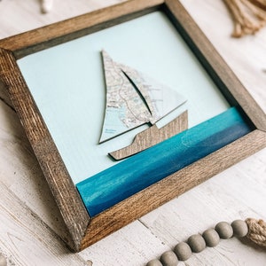 Personalized sailboat wood map - large