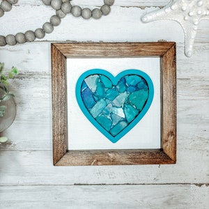 Seaglass heart - sea glass art - framed sea glass wall decor - heart art - handcrafted on the coast of Maine