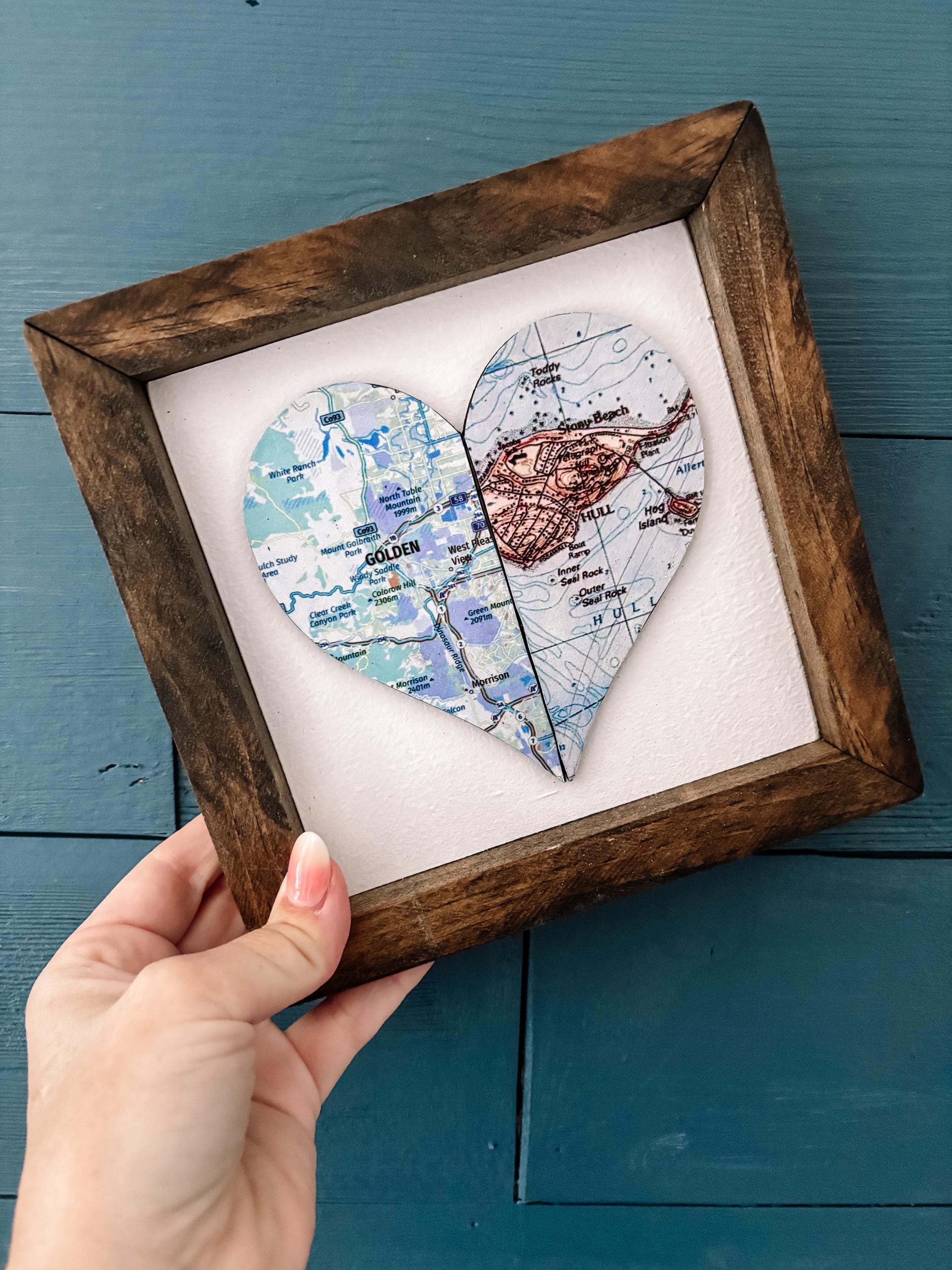 Decoupaged Heart Map Personalized Heart Map With Two Maps - Etsy