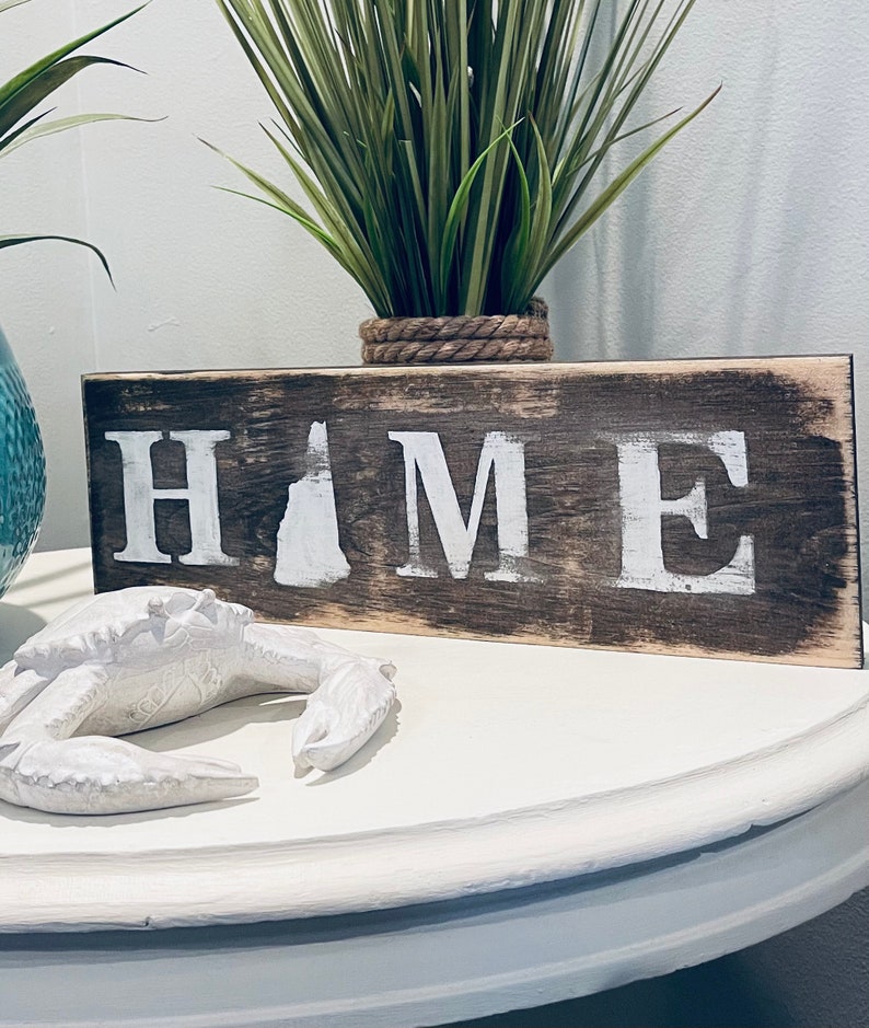 Rustic distressed mini New Hampshire NH HOME sign with state outline cabin decor rustic decor NH New Hampshire signage