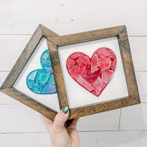 Seaglass heart - sea glass art - framed sea glass wall decor - heart art - handcrafted on the coast of Maine