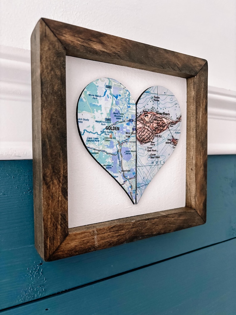 Decoupaged Heart Map Personalized Heart Map With Two Maps - Etsy