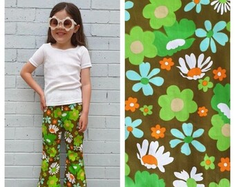 Vintage Kitsch Retro 1960s 60s CUCKOO Deadstock Bold Flower Power Floral Print Mod Cotton Hippie Kids Unisex Flares Pants Approx 3-4 Years