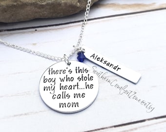 Mothers Day Special! There's this boy who stole my heart necklace - hand stamped jewelry - gift for mom - son - persoalized - baby shower