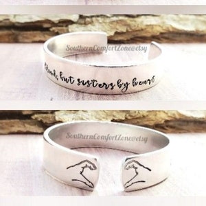 Best Friends Bracelet Cuffs - Sisters Jewelry - Hand Stamped - Sisters not by blood but by heart - Long Distance - Graduation Gift - Moving