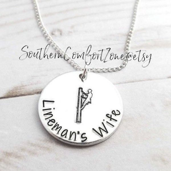 Lineman Wife Necklace - Linemans Prayer - Line Girlfriend Mom - Hand Stamped Jewelry - Personalized Gift For Her - My Husband My Hero Love