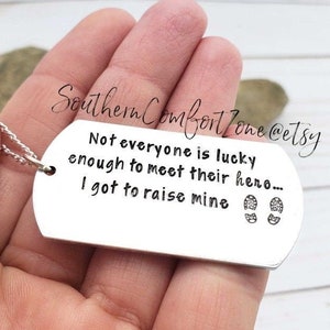 Military Key chain - Wife Mom Dad Son  Hand Stamped Gift Personalized - Raised my Hero Proud Mom - Army Marines Air Force Navy Coast Guard