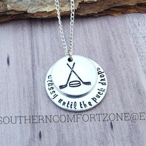 Hockey Jewelry Necklace - Classy Until the Puck Drops - Hand Stamped Necklace - Hockey Sticks Puck - Team Spirit - Ice Hockey Skating