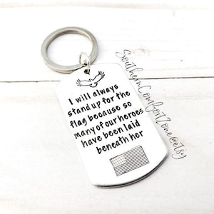 American Flag Patriotic Key Chain - Army Navy Marines Air Force - Stand For The Flag Hand Stamped - Military Wife Mom Girlfriend - USA