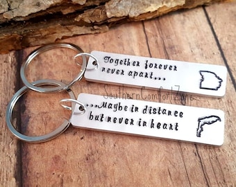 Long Distance Key Chains - Relationship - Across the Miles- Moving Gift - Military Army Navy Air Force Marines - Girlfriend Wife - Love
