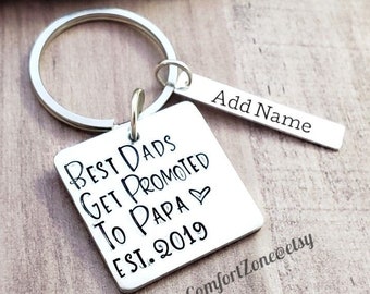 Best Dads Get Promoted to Papa - Grandpa Keychain - New Baby - Fathers Day - Hand Stamped - Personalized - Grandson Granddaughter - Child