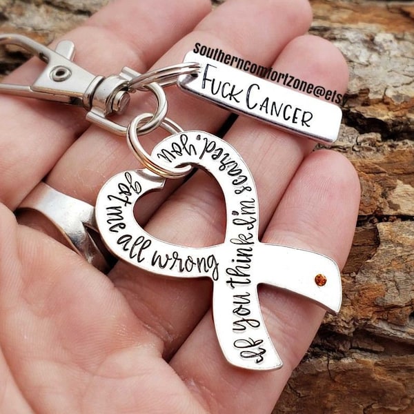 Support Ribbon Key Chain - Hand Stamped - Cancer Survivor - Military - Alzheimers - Down Syndrome - Not Scared - Leukemia - Find a Cure Hope