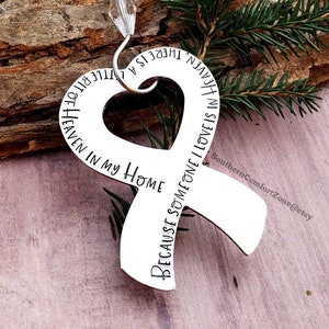 Hand gestempeld Ornament - Remembrance ondersteuning lint - Memorial - kanker vechter - omdat iemand die We liefhebben in de hemel - borstkanker is