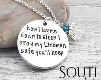 Lineman Prayer Necklace - Hand Stamped Jewelry - Lineman Wife Mom Girlfriend - Personalized Gift For Her - I Love My Lineman