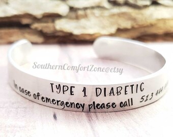 Medical Alert Bracelet - Hand Stamped Personalized Cuff- Custom Jewelry - Allergies - Diabetic - Alzheimers - MEns Womens Child - Call Home