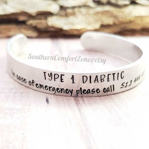 Medical Alert Bracelet - Hand Stamped Personalized Cuff- Custom Jewelry - Allergies - Diabetic - Alzheimers - MEns Womens Child - Call Home