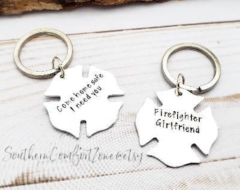 Fire Fighter Key Chains - Firefighter Wife - His and Hers - Gift For Him - Personalized - Hand Stamped - Anniversary - Graduation - Wedding