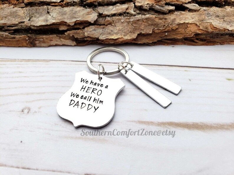 We Have a Hero We Call Him Daddy Sheriff Officer Police Family Dad Love Dad Child Kid Fathers Day Keychain Gift for Him Personal