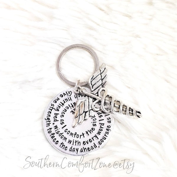 Nurse Prayer Key Chain - Hand stamped RN STNA Medic LPN  Paramedic Doctor Registered Nurse Jewelry Graduation Gift for Her Caduceus Custom