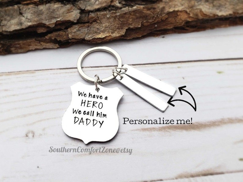 We Have a Hero We Call Him Daddy Sheriff Officer Police Family Dad Love Dad Child Kid Fathers Day Keychain Gift for Him Personal
