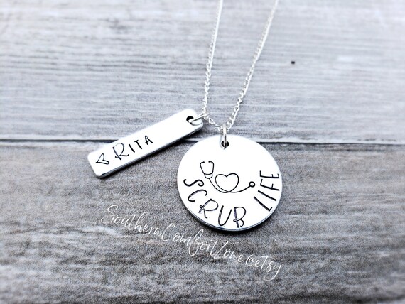 Personalized Nurse Necklace - Scrub Life - LPN RN STNA - Graduation Gift - Hero - Gift for her - Stethoscope - Medic - Nursing School