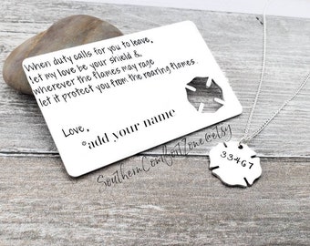 Firefighter Wallet Card - Prayer - Fireman Gift - Personalized - Fire Wife Girlfriend - Husband Boyfriend Hero - Anniversary - Necklace