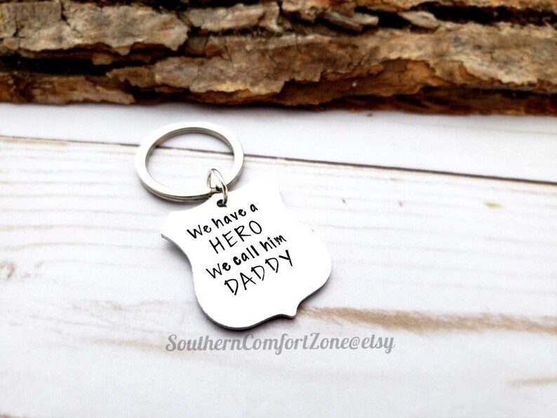 We Have a Hero We Call Him Daddy Sheriff Officer Police Family Dad Love Dad Child Kid Fathers Day Keychain Gift for Him Personal
