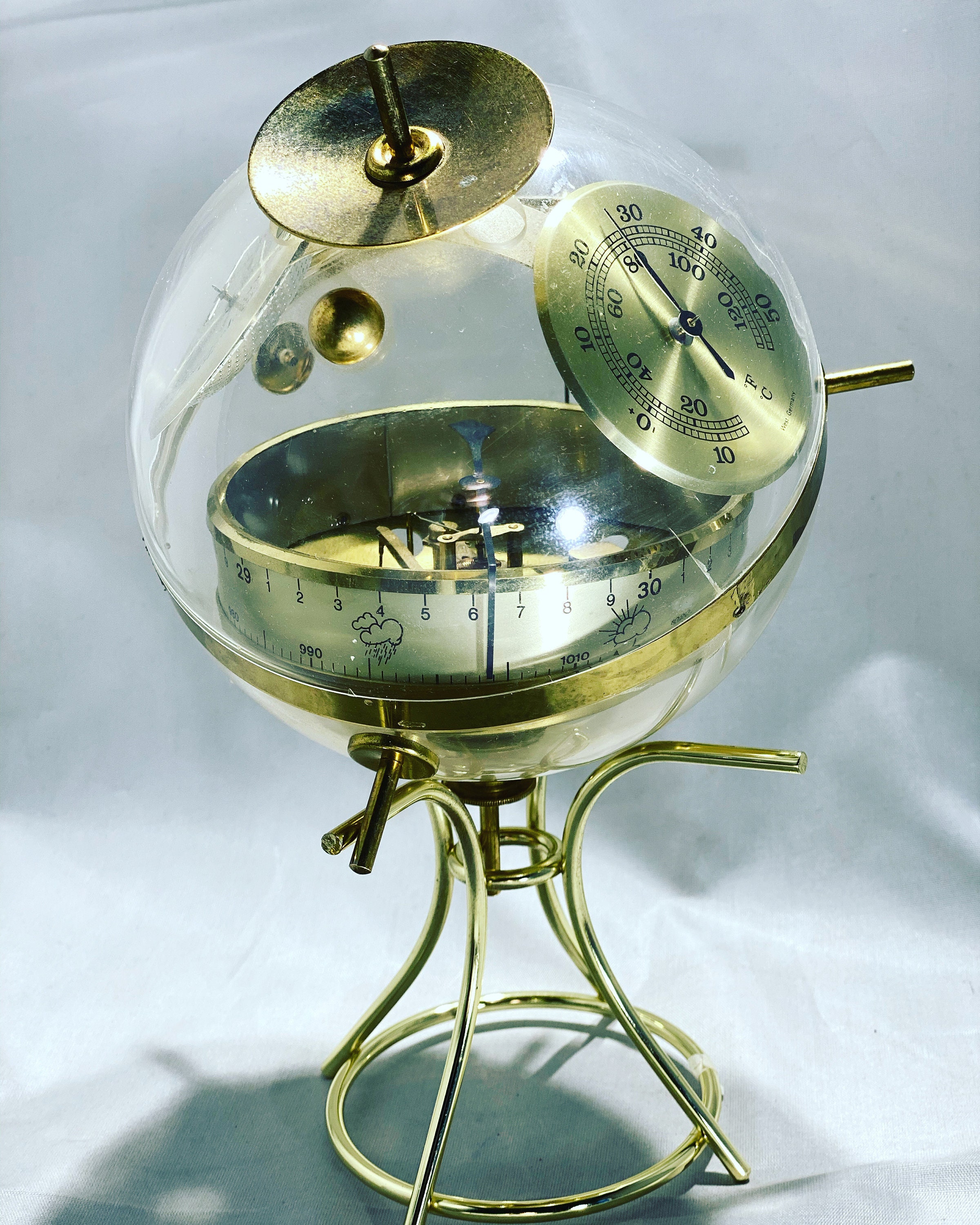 1960s BGM Huger Sputnik Barometer and Weather Station Mid Century