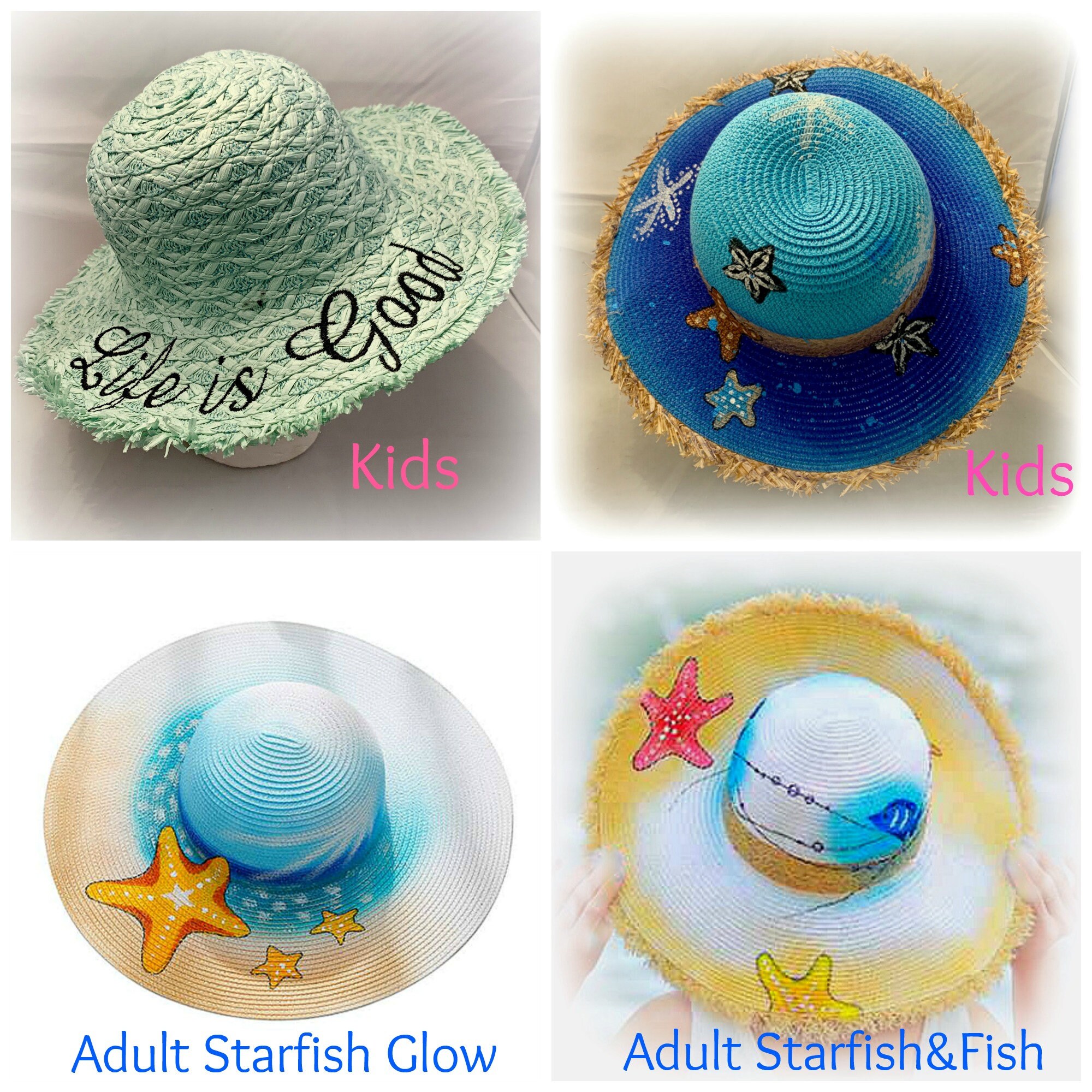 Matching Beach Hats Handpainted Beach 