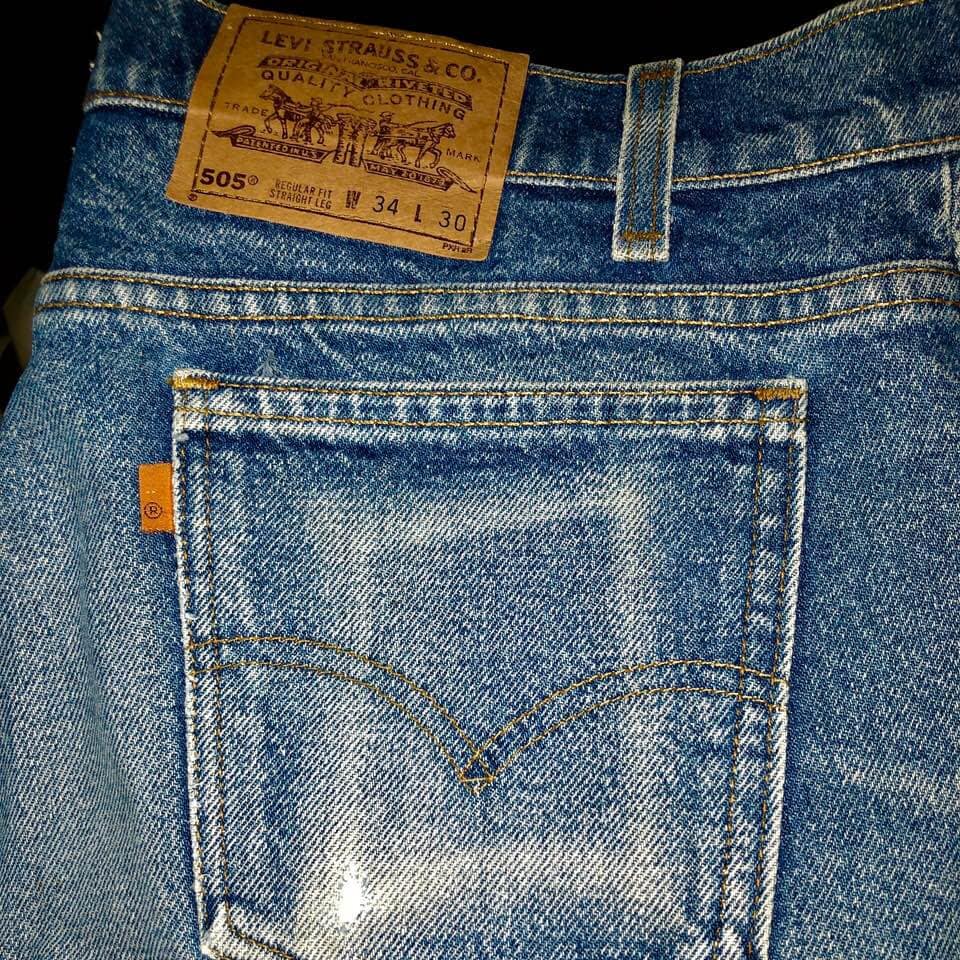 Levis 505 Steely Blue Jeans ~ Rodeo starched straight leg orange tab R ...