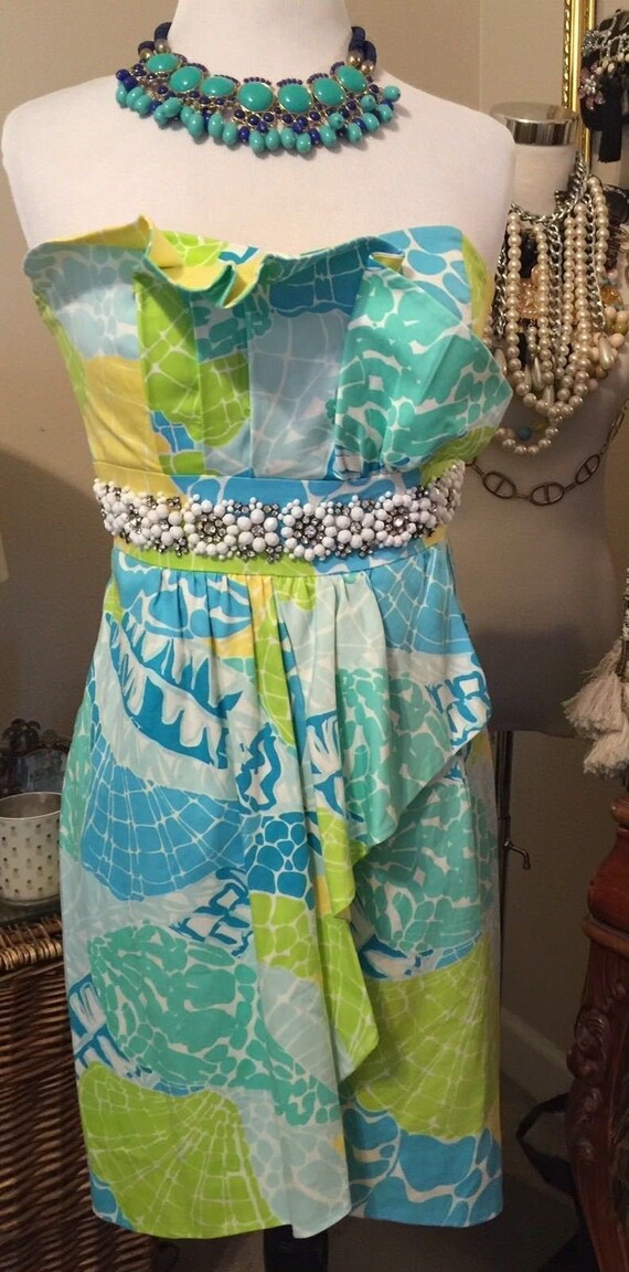 Lilly Pulitzer Strapless Seashells Embellished Sz1