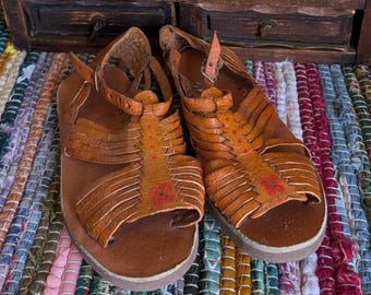 Vintage Brown Leather Fringe Girls Sandals | Boho Hippie Children's Sandals | Handcrafted Folk Style Shoes | Estimated US Kids 13–Youth 1