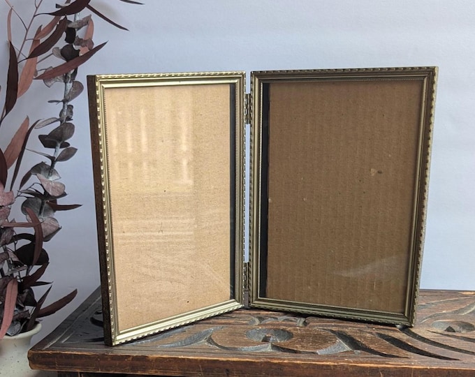 Vintage Hinged Brass Double Picture Frame | 5x7 Two-sided Folding Photo ...