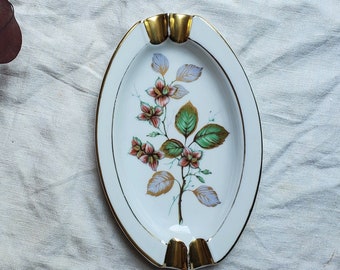 Cenicero personal de porcelana vintage con diseño floral, plato de porcelana Gerold Porzellan de Alemania Occidental, soporte para cigarrillos, bandeja para joyas de porcelana