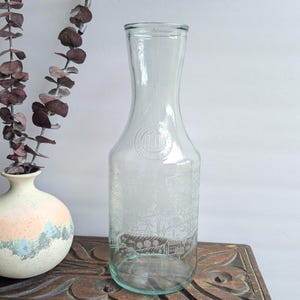 Vintage Paul Masson Glass Carafe | 1995 Embossed Wine Jug | French Vineyard Scene | Upcycled Vase or Kitchen Decor