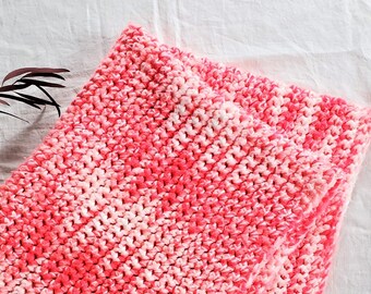 Vintage Knit Pink and White Blanket, Crocheted Pink and White Baby Blanket, Boho Decor, Vintage Crochet Afghan