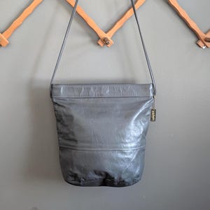 Vintage Mr. Leather Gray Leather Purse, Leather Shoulder Bag, 90&#39;s Gray Purse, Leather Tote