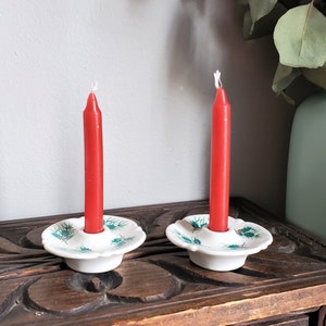 Vintage Holly Leaf Mini Candle Holders, Ceramic Holly Berry Candlestick Holder, Holly Leaves, Christmas Candle Holders, Red Candles