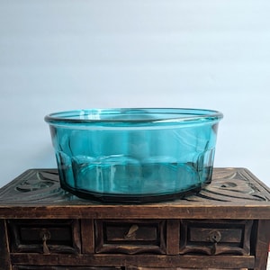 Vintage Arcoroc France Aqua Blue Glass Bowl | Teal 1980s Serving Bowl | Retro Fruit Bowl