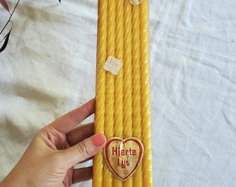 Vintage Hjerte Lys Yellow Spiral Candles | Set of 6 Danish Taper Candles | Mid Century Scandinavian Decor | Made in Denmark