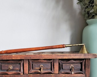 Vintage Wood and Brass Candle Snuffer, Long Wood Handled Brass Candle Snuffer, Candle Extinguisher