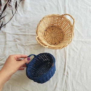Vintage Woven Mismatched Basket Set, Two Wicker Baskets, Nesting Baskets, Baskets with Handles, Hanging Baskets, Blue Basket, Farmhouse