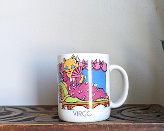 Vintage Jungfrun katt stjärnteckenmugg, samlarhoroskop kaffekopp, rolig astrologipresent, Jungfrunpresent, Jungfruns säsong