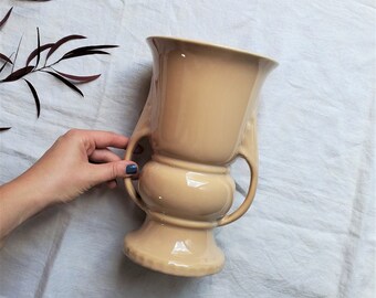 Vintage Abingdon Pottery Vase, Abingdon Trophy Vase, Art Deco Flower Vase, Beige Ceramic Vase, USA Pottery, Large Pedestal Vase