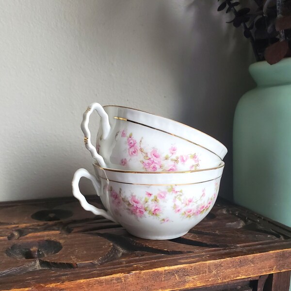Antique Tea Cups, Orleans ZS & CT Bavarian Fine China Teacups, Pair of China Teacups, Porcelain Floral Teacups, Bavarian China, Fine China