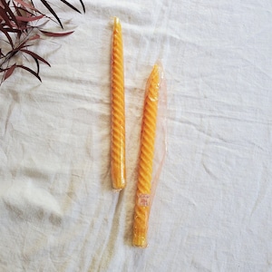 Vintage Yellow Spiral Candlesticks, Pair of Golden Taper Candlesticks, Twisted Candles