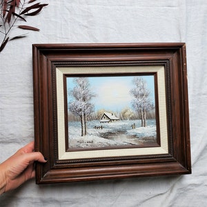 Vintage Original Winter Landscape Painting, Matted Winterscape Painting, Winter Landscape, Americana Art