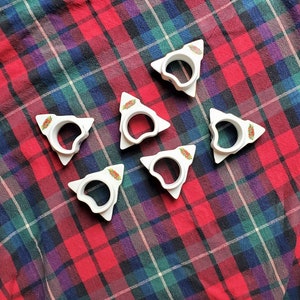 Vintage Porcelain Christmas Tree Napkin Rings, Set of 6, Hand Painted Christmas Trees, Tree Napkin Rings